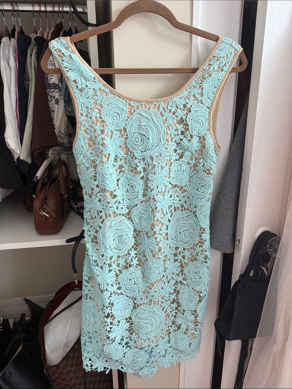 Sleeveless Mint Lace Sheath Dress